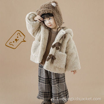 Camisola de lã grossa para meninas Top de pelúcia com arco de inverno